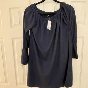 Very J, Off Shoulder Navy Suede Mini Dress, Medium, NWT